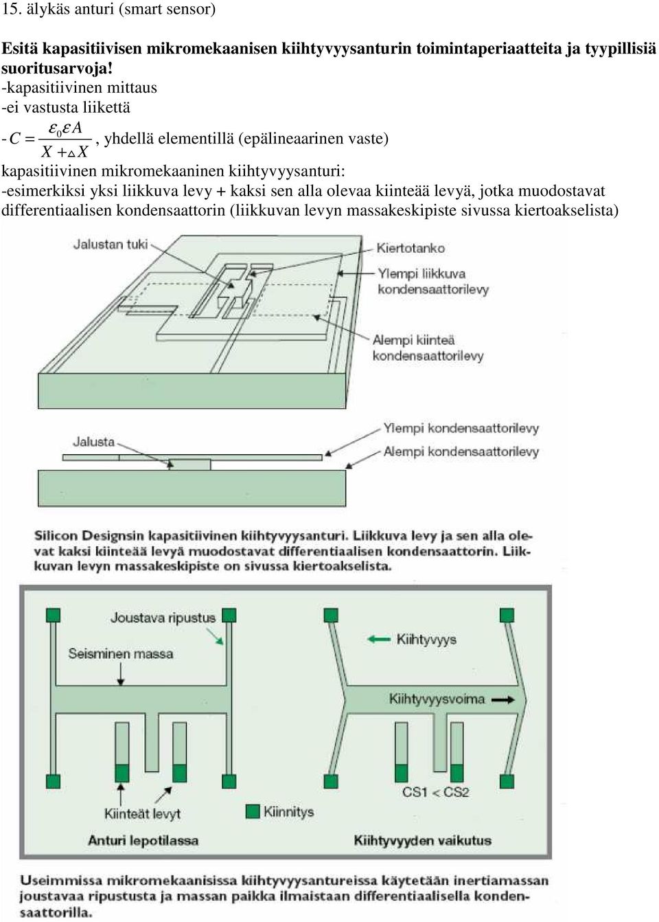 -kapasitiivinen mittaus -ei vastusta liikettä ε 0ε A -C =, yhdellä elementillä (epälineaarinen vaste) X + X