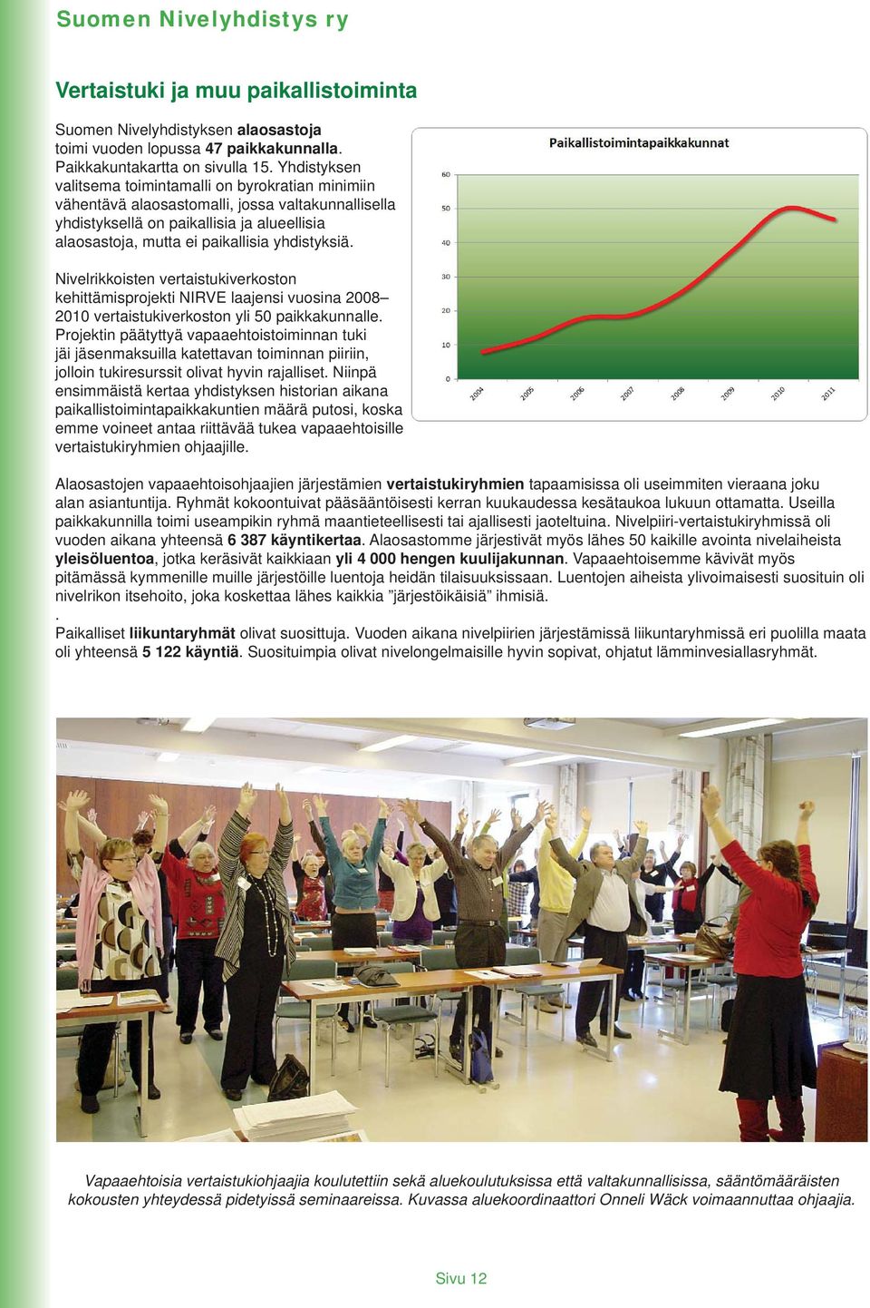 yhdistyksiä. Nivelrikkoisten vertaistukiverkoston kehittämisprojekti NIRVE laajensi vuosina 2008 2010 vertaistukiverkoston yli 50 paikkakunnalle.