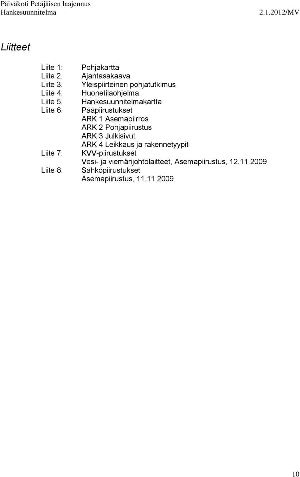 ARK 1 Asemapiirros ARK 2 Pohjapiirustus ARK 3 Julkisivut ARK 4 Leikkaus ja rakennetyypit