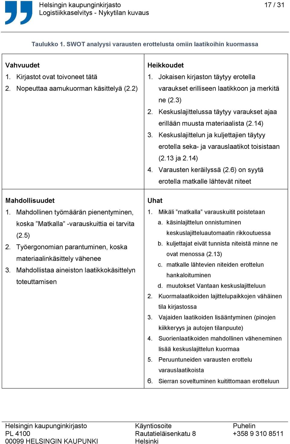 Mahdollistaa aineiston laatikkokäsittelyn toteuttamisen Heikkoudet 1. Jokaisen kirjaston täytyy erotella varaukset erilliseen laatikkoon ja merkitä ne (2.3) 2.