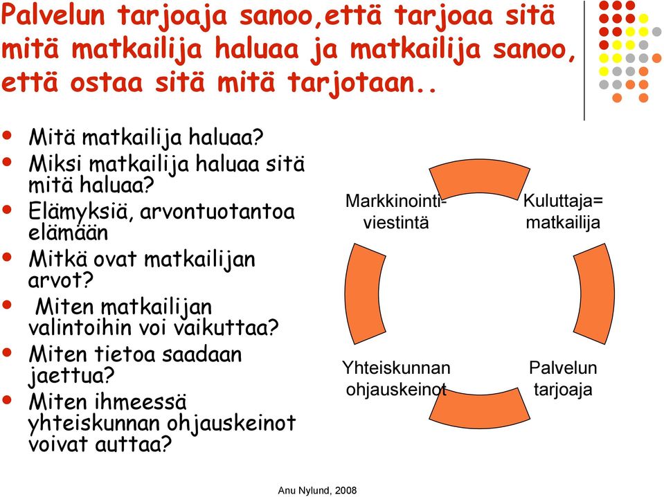 Elämyksiä, arvontuotantoa elämään Mitkä ovat matkailijan arvot? Miten matkailijan valintoihin voi vaikuttaa?