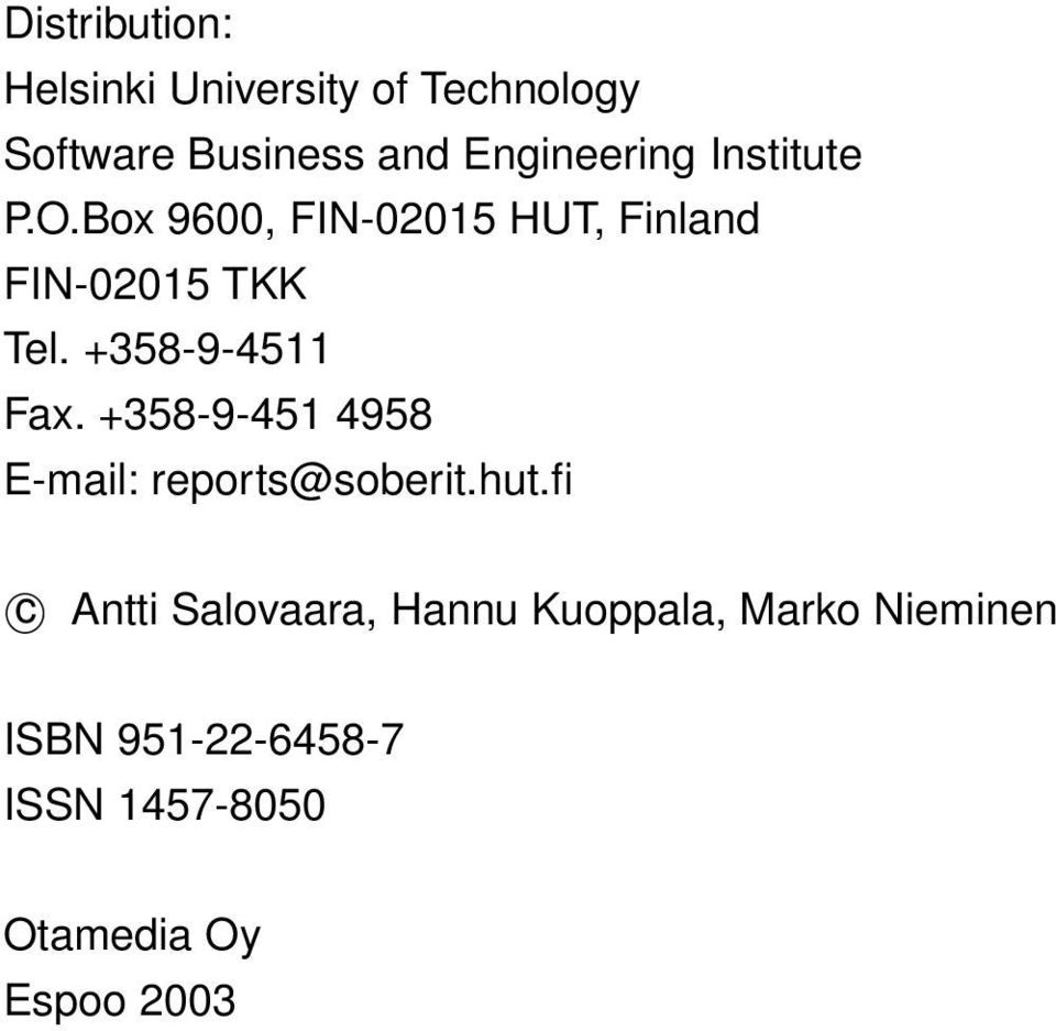 +358-9-4511 Fax. +358-9-451 4958 E-mail: reports@soberit.hut.