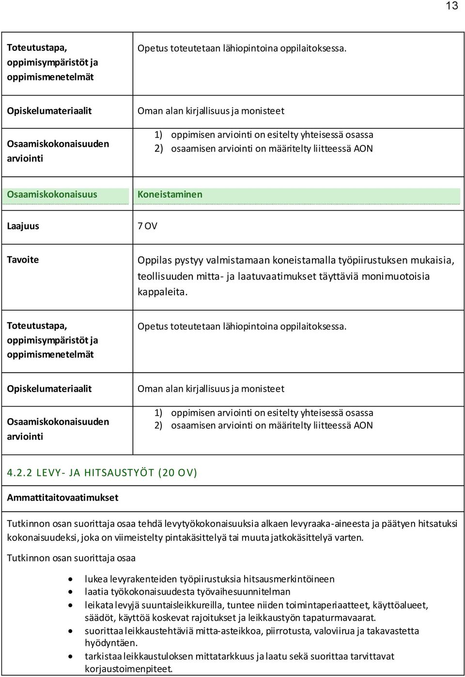 mitta- ja laatuvaatimukset täyttäviä monimuotoisia kappaleita. Toteutustapa, oppimisympäristöt ja oppimismenetelmät Opetus toteutetaan lähiopintoina oppilaitoksessa.