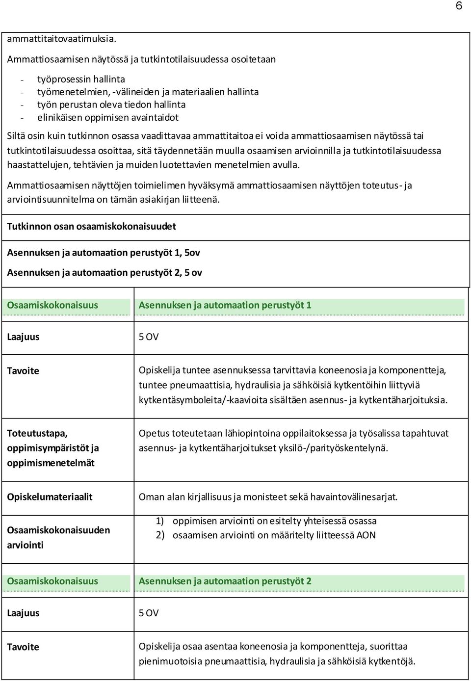 oppimisen avaintaidot Siltä osin kuin tutkinnon osassa vaadittavaa ammattitaitoa ei voida ammattiosaamisen näytössä tai tutkintotilaisuudessa osoittaa, sitä täydennetään muulla osaamisen arvioinnilla