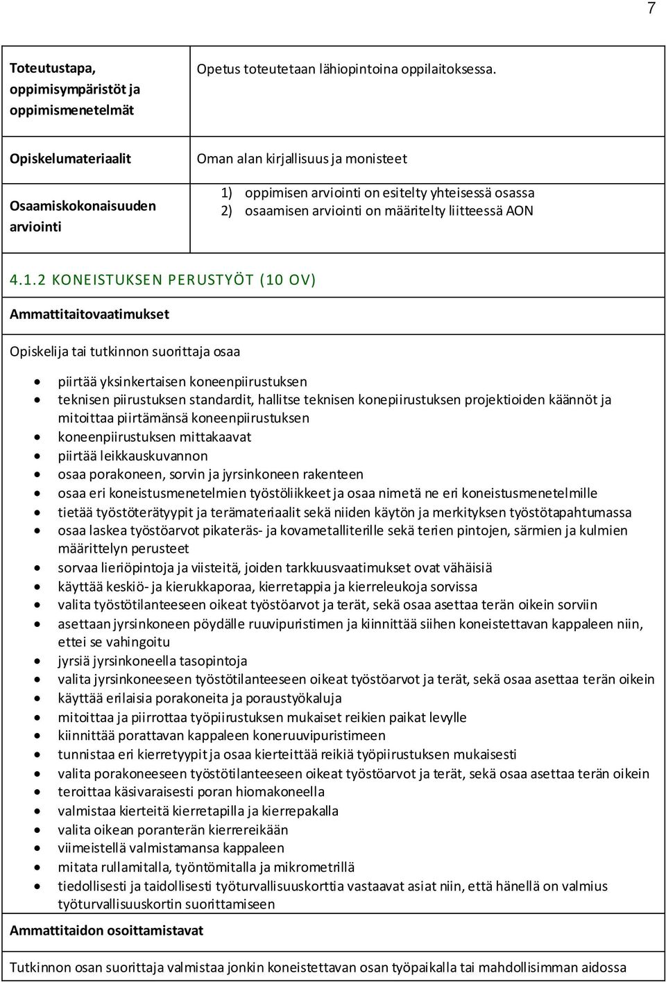 konepiirustuksen projektioiden käännöt ja mitoittaa piirtämänsä koneenpiirustuksen koneenpiirustuksen mittakaavat piirtää leikkauskuvannon osaa porakoneen, sorvin ja jyrsinkoneen rakenteen osaa eri