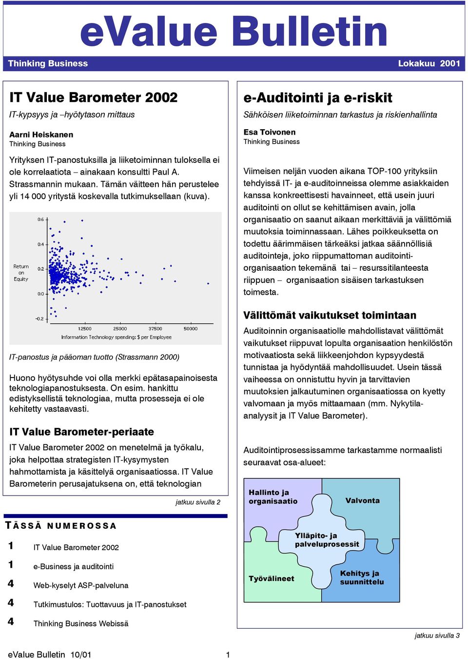 IT-panostus ja pääoman tuotto (Strassmann 2000) Huono hyötysuhde voi olla merkki epätasapainoisesta teknologiapanostuksesta. On esim.