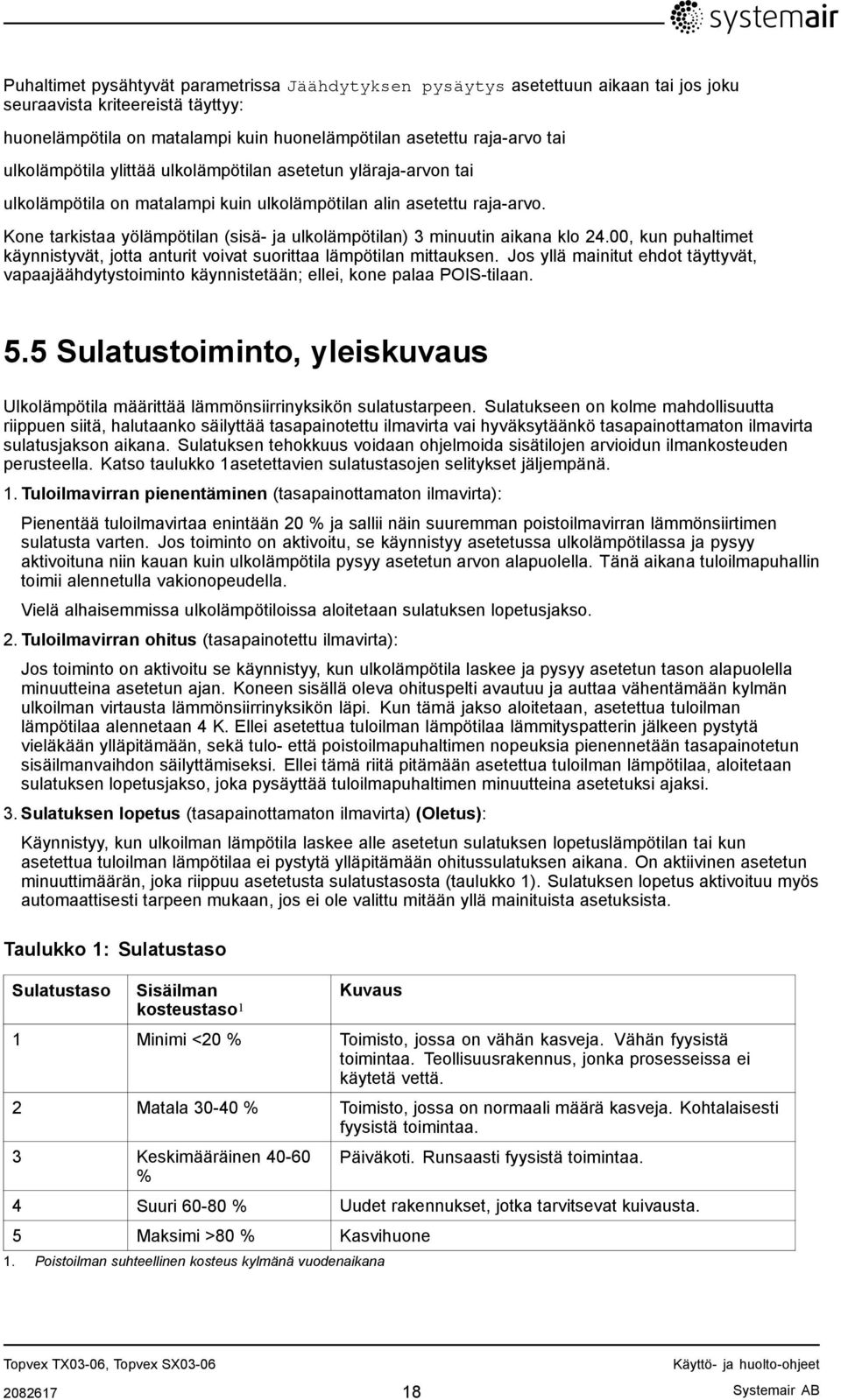 Kone tarkistaa yölämpötilan (sisä- ja ulkolämpötilan) 3 minuutin aikana klo 24.00, kun puhaltimet käynnistyvät, jotta anturit voivat suorittaa lämpötilan mittauksen.