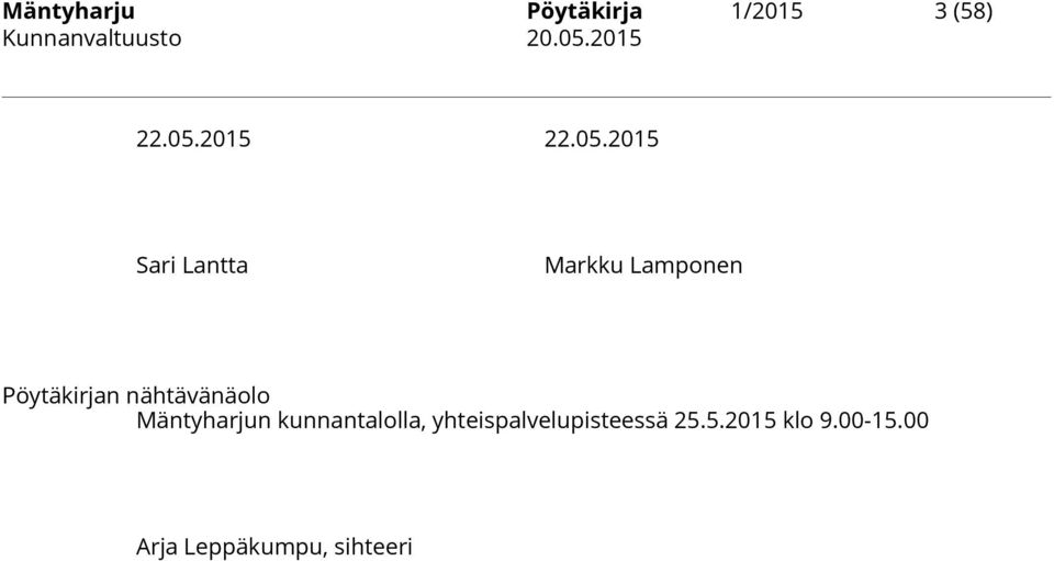2015 Sari Lantta Markku Lamponen Pöytäkirjan