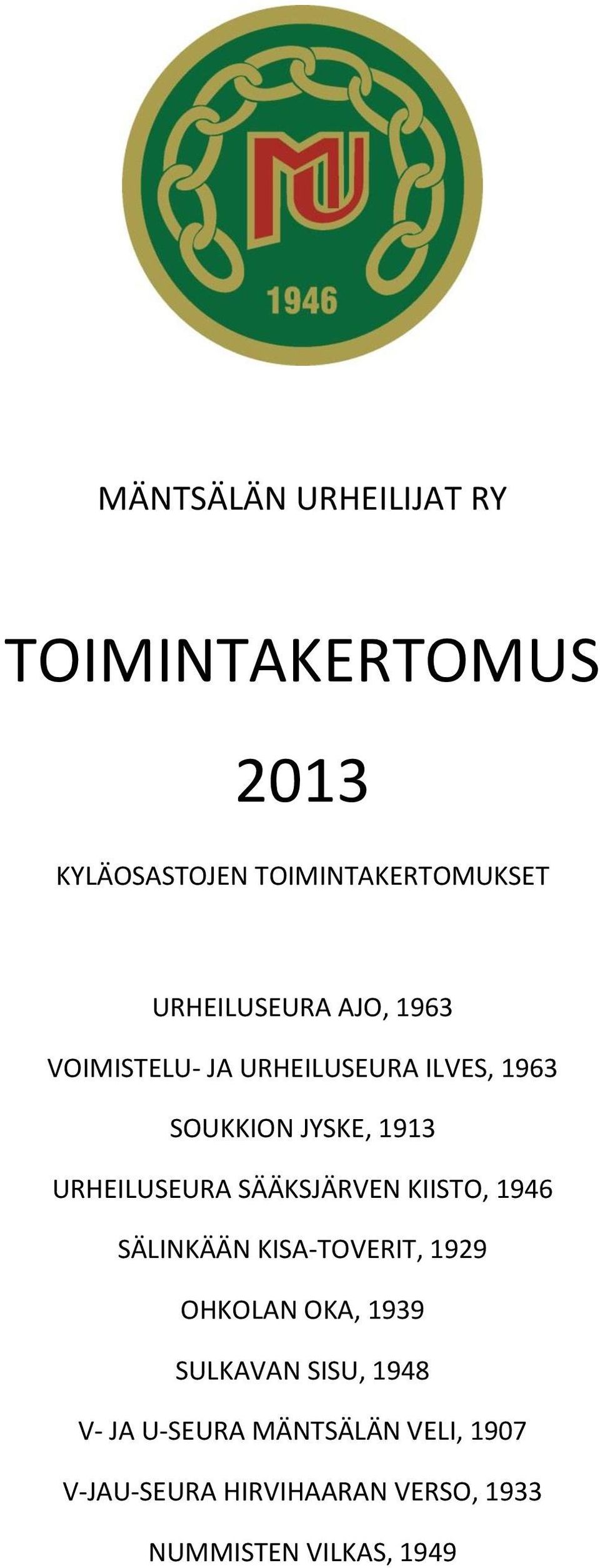 URHEILUSEURA SÄÄKSJÄRVEN KIISTO, 1946 SÄLINKÄÄN KISA-TOVERIT, 1929 OHKOLAN OKA, 1939