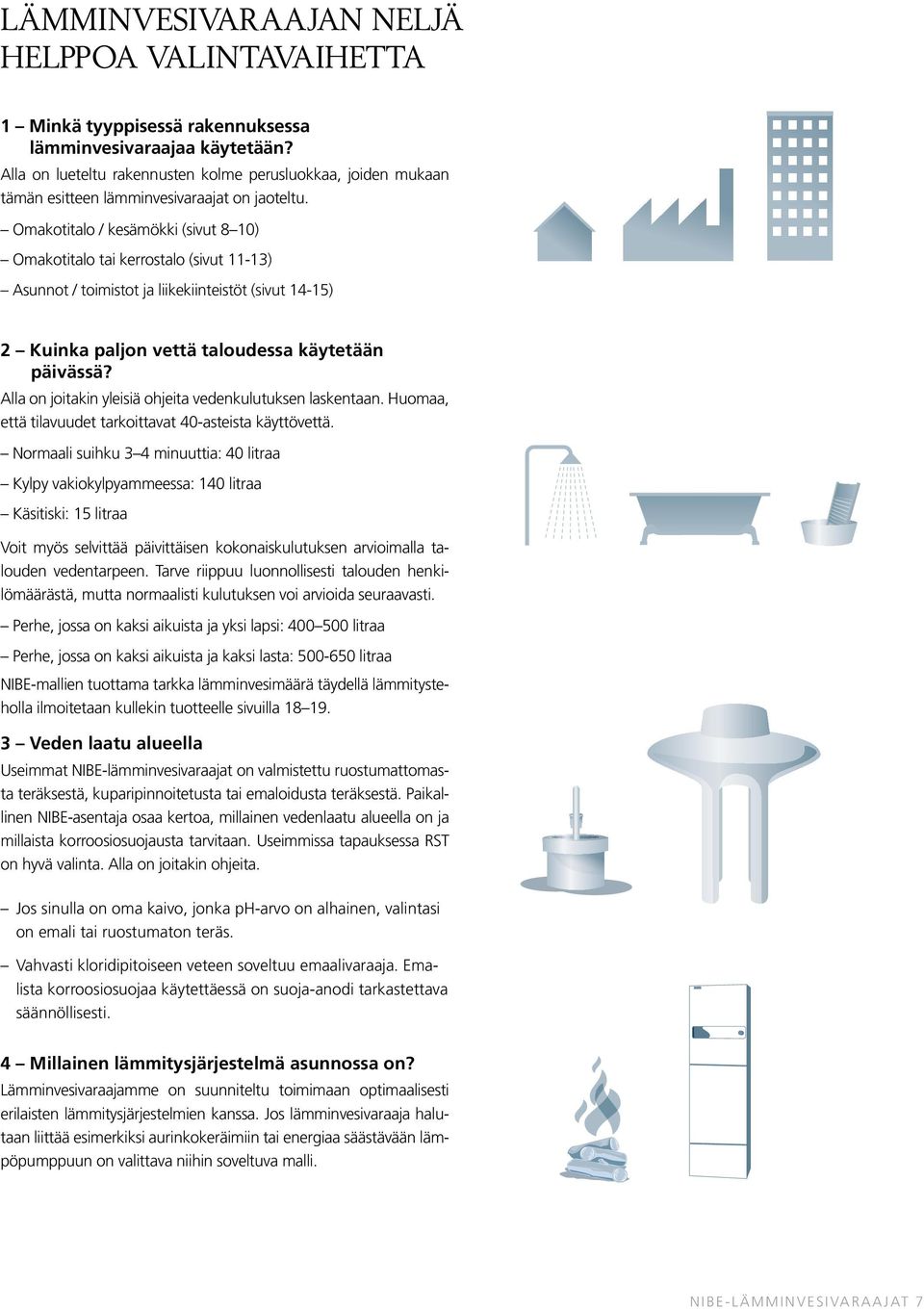 Omakotitalo / kesämökki (sivut 8 10) Omakotitalo tai kerrostalo (sivut 11-13) Asunnot / toimistot ja liikekiinteistöt (sivut 14-15) 2 Kuinka paljon vettä taloudessa käytetään päivässä?