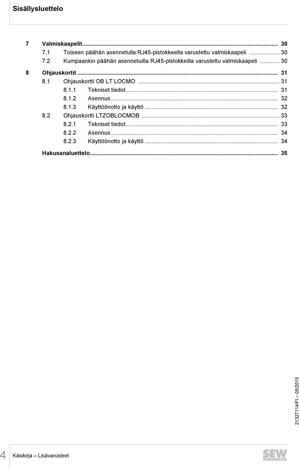 .. 32 8.2 Ohjauskortti LTZOBLOCMOB... 33 8.2.1 Tekniset tiedot... 33 8.2.2 Asennus... 34 8.2.3 Käyttöönotto ja käyttö.