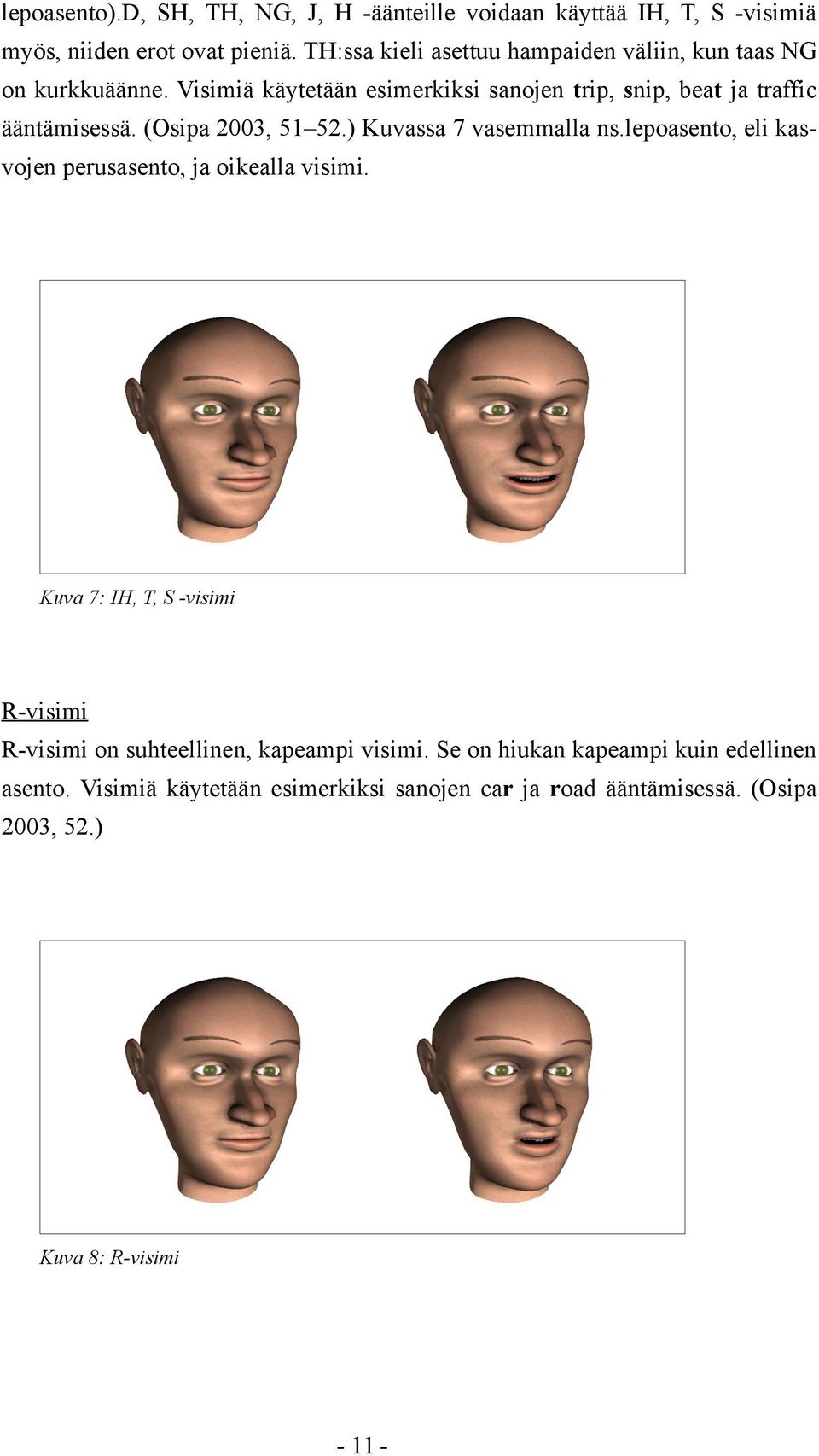 (Osipa 2003, 51 52.) Kuvassa 7 vasemmalla ns.lepoasento, eli kasvojen perusasento, ja oikealla visimi.
