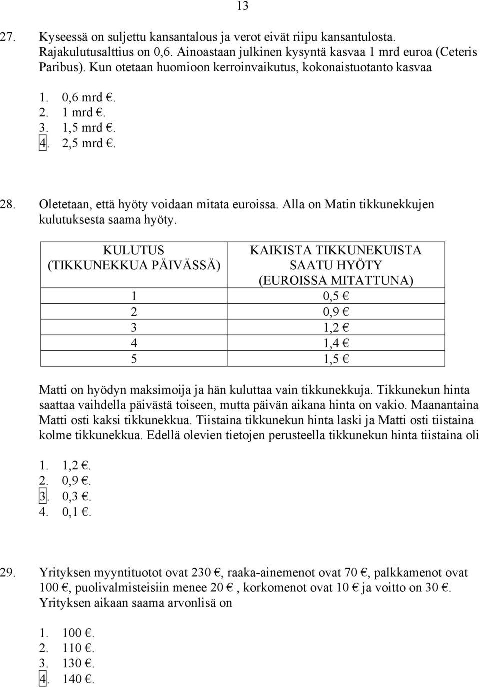 Alla on Matin tikkunekkujen kulutuksesta saama hyöty.