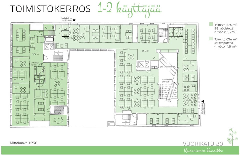 /14,5 m 2 ) taukotila/ varaus (portaikko/varaus) (auditorium portaat) TAUKOTILA (mahdollinen uusi ikkuna)