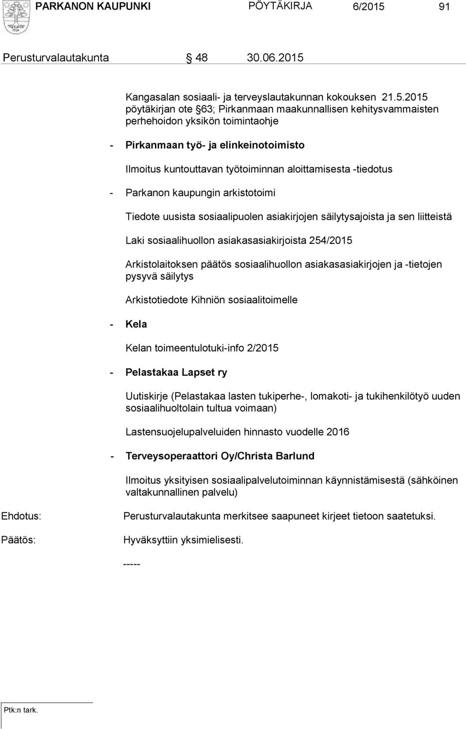 Kangasalan sosiaali- ja terveyslautakunnan kokouksen 21.5.