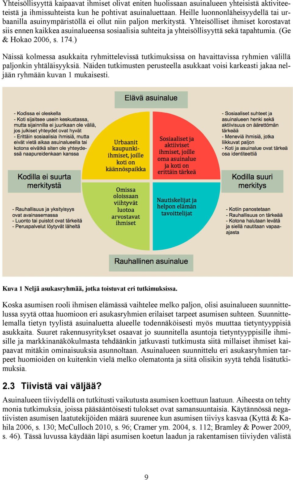 Yhteisölliset ihmiset korostavat siis ennen kaikkea asuinalueensa sosiaalisia suhteita ja yhteisöllisyyttä sekä tapahtumia. (Ge & Hokao 2006, s. 174.