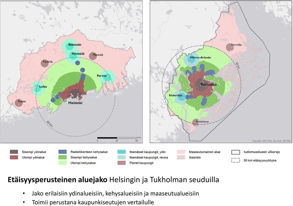 ydinalueisiin, kehysalueisiin ja