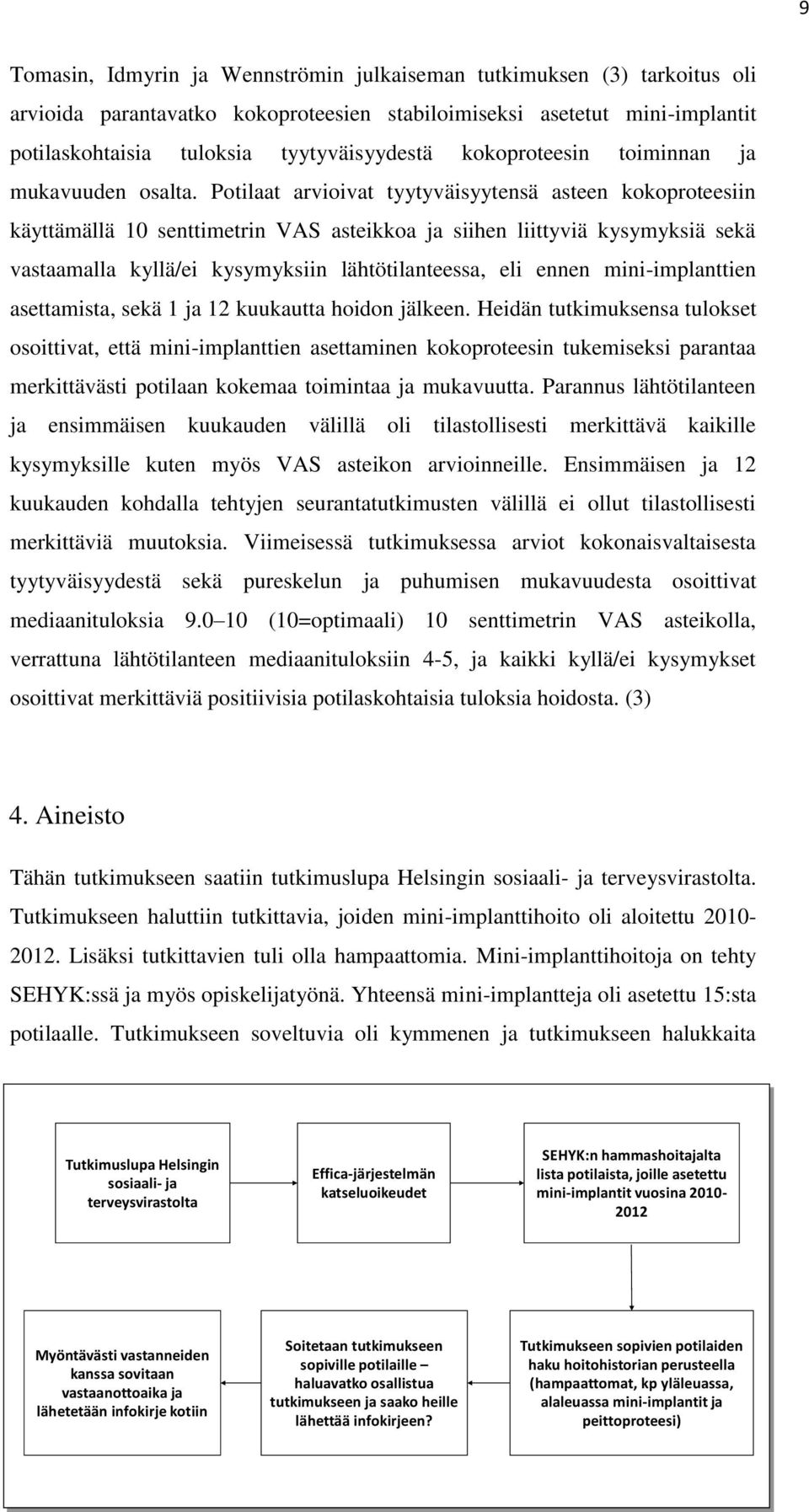 Potilaat arvioivat tyytyväisyytensä asteen kokoproteesiin käyttämällä 10 senttimetrin VAS asteikkoa ja siihen liittyviä kysymyksiä sekä vastaamalla kyllä/ei kysymyksiin lähtötilanteessa, eli ennen