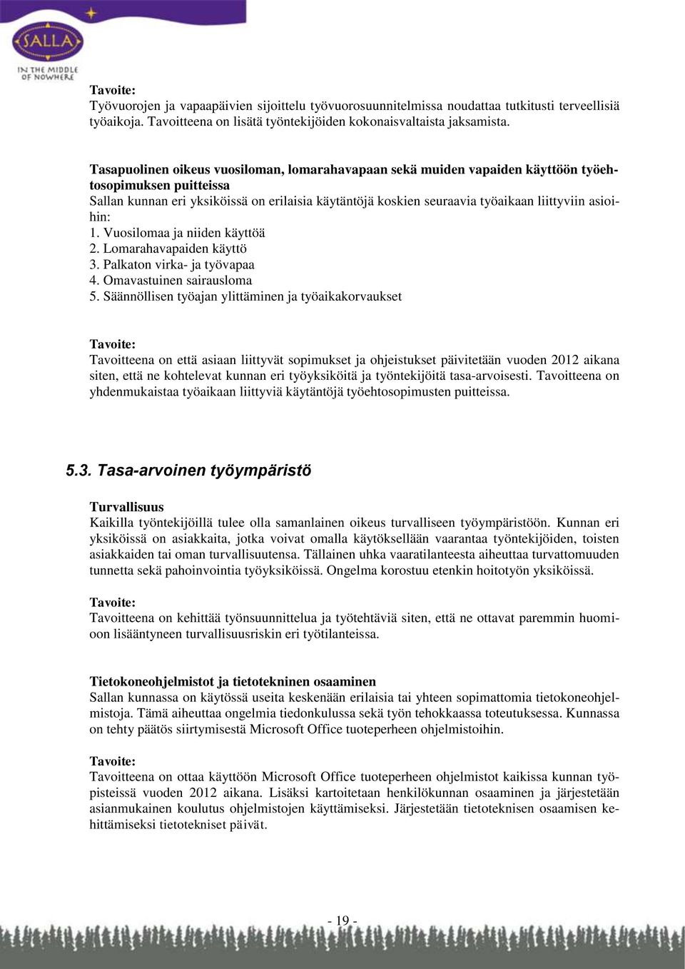 asioihin: 1. Vuosilomaa ja niiden käyttöä 2. Lomarahavapaiden käyttö 3. Palkaton virka- ja työvapaa 4. Omavastuinen sairausloma 5.