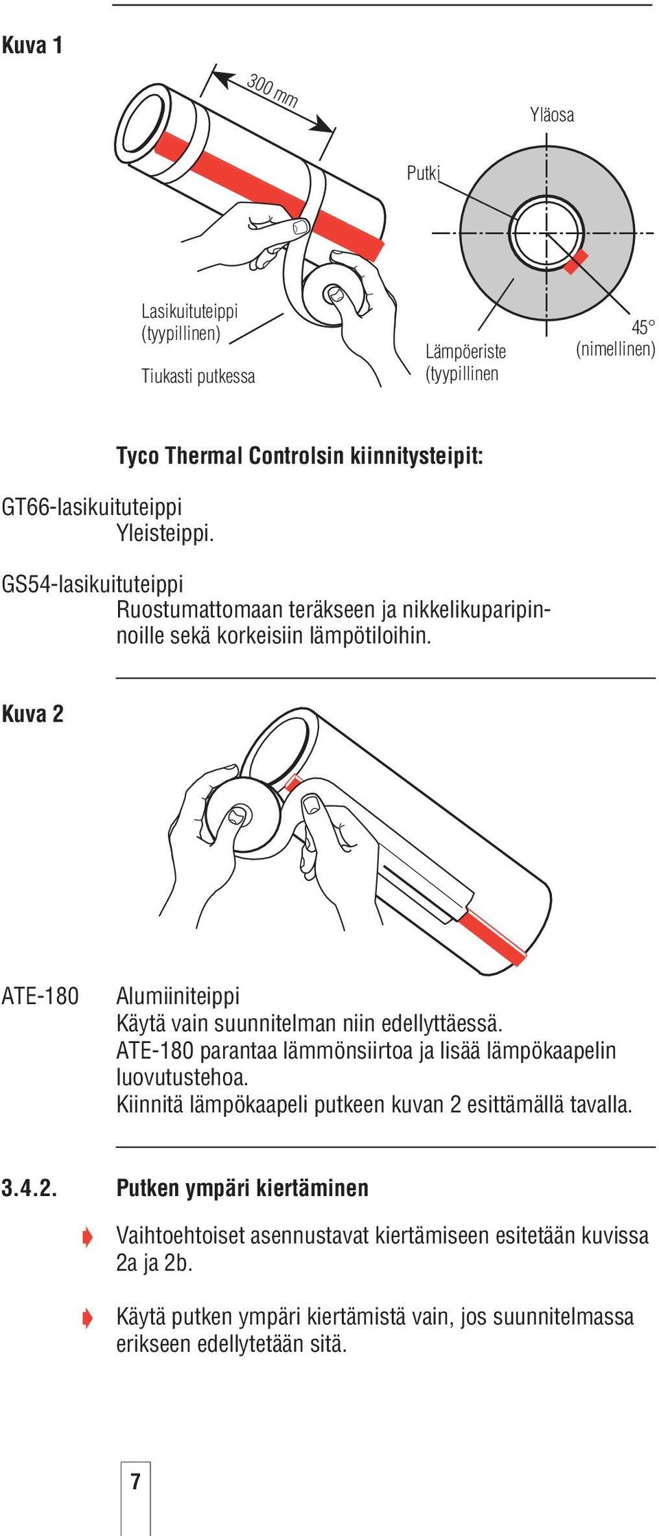 Kuva 2 ATE-180 Alumiiniteippi Käytä vain suunnitelman niin edellyttäessä. ATE-180 parantaa lämmönsiirtoa ja lisää lämpökaapelin luovutustehoa.