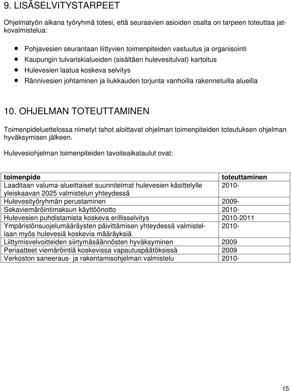 OHJELMAN TOTEUTTAMINEN Toimenpideluettelossa nimetyt tahot aloittavat ohjelman toimenpiteiden toteutuksen ohjelman hyväksymisen jälkeen.