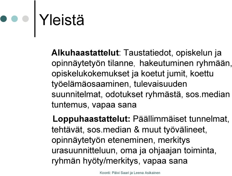 sos.median tuntemus, vapaa sana Loppuhaastattelut: Päällimmäiset tunnelmat, tehtävät, sos.