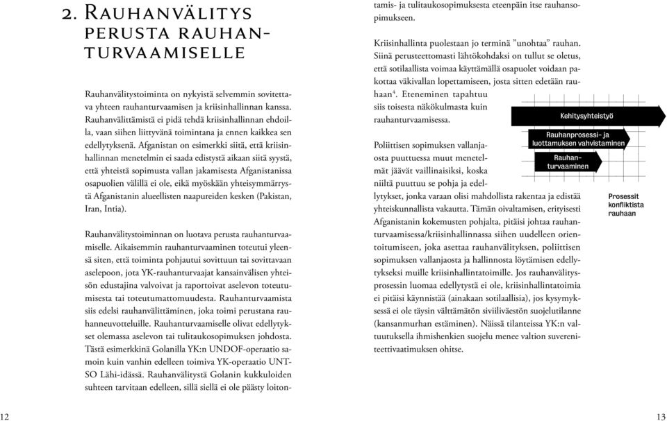 Afganistan on esimerkki siitä, että kriisinhallinnan menetelmin ei saada edistystä aikaan siitä syystä, että yhteistä sopimusta vallan jakamisesta Afganistanissa osapuolien välillä ei ole, eikä