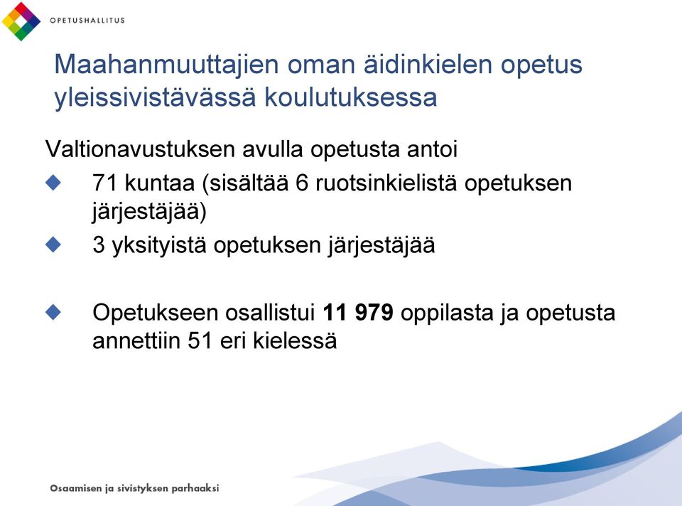 (sisältää 6 ruotsinkielistä opetuksen järjestäjää) 3 yksityistä