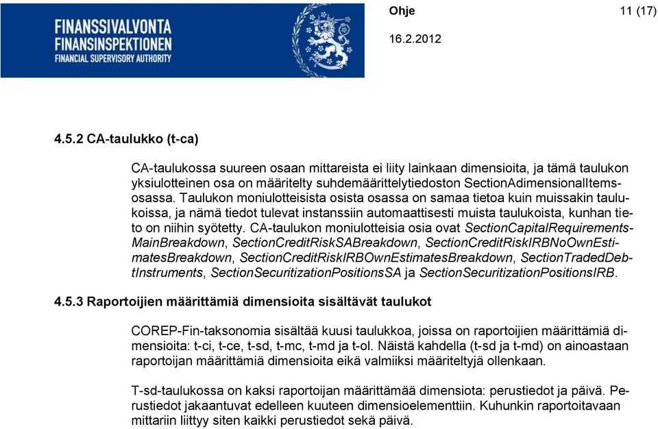 Taulukon moniulotteisista osista osassa on samaa tietoa kuin muissakin taulukoissa, ja nämä tiedot tulevat instanssiin automaattisesti muista taulukoista, kunhan tieto on niihin syötetty.