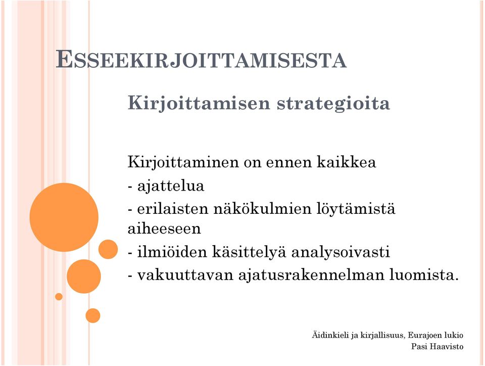 aiheeseen - ilmiöiden käsittelyä analysoivasti - vakuuttavan