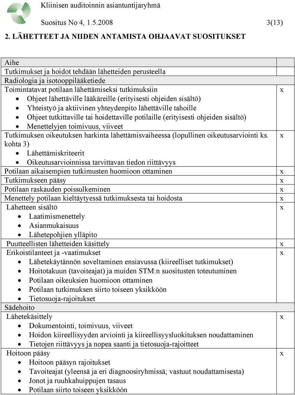 lähettäville lääkäreille (erityisesti ohjeiden sisältö) Yhteistyö ja aktiivinen yhteydenpito lähettäville tahoille Ohjeet tutkittaville tai hoidettaville potilaille (erityisesti ohjeiden sisältö)