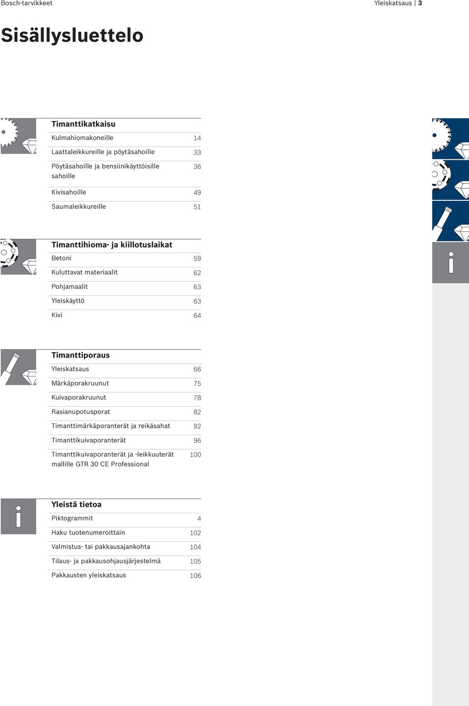 Märkäporakruunut 75 Kuivaporakruunut 78 Rasianupotusporat 82 Timanttimärkäporanterät ja reikäsahat 92 Timanttikuivaporanterät 96 Timanttikuivaporanterät ja -leikkuuterät