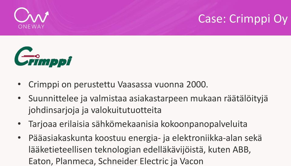 valokuitutuotteita Tarjoaa erilaisia sähkömekaanisia kokoonpanopalveluita Pääasiakaskunta