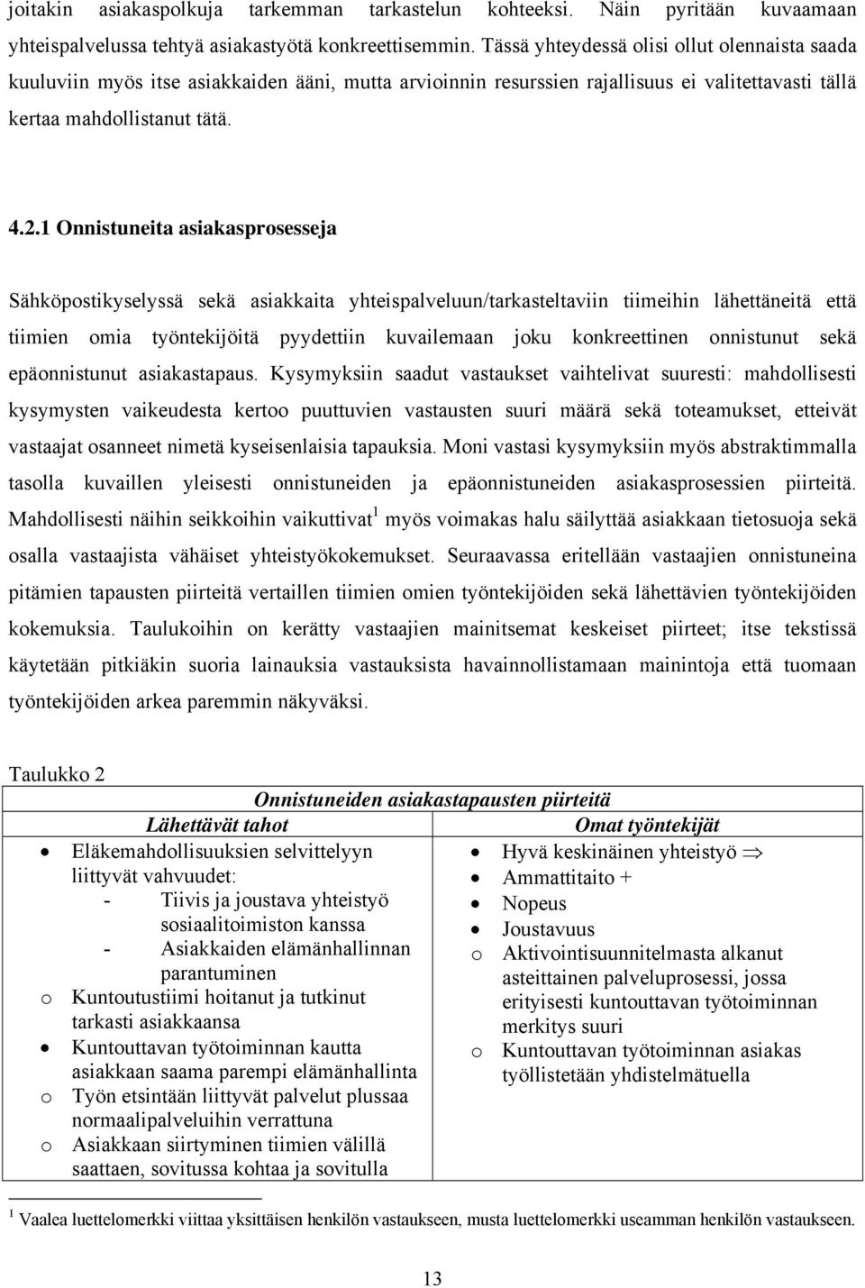 1 Onnistuneita asiakasprosesseja Sähköpostikyselyssä sekä asiakkaita yhteispalveluun/tarkasteltaviin tiimeihin lähettäneitä että tiimien omia työntekijöitä pyydettiin kuvailemaan joku konkreettinen