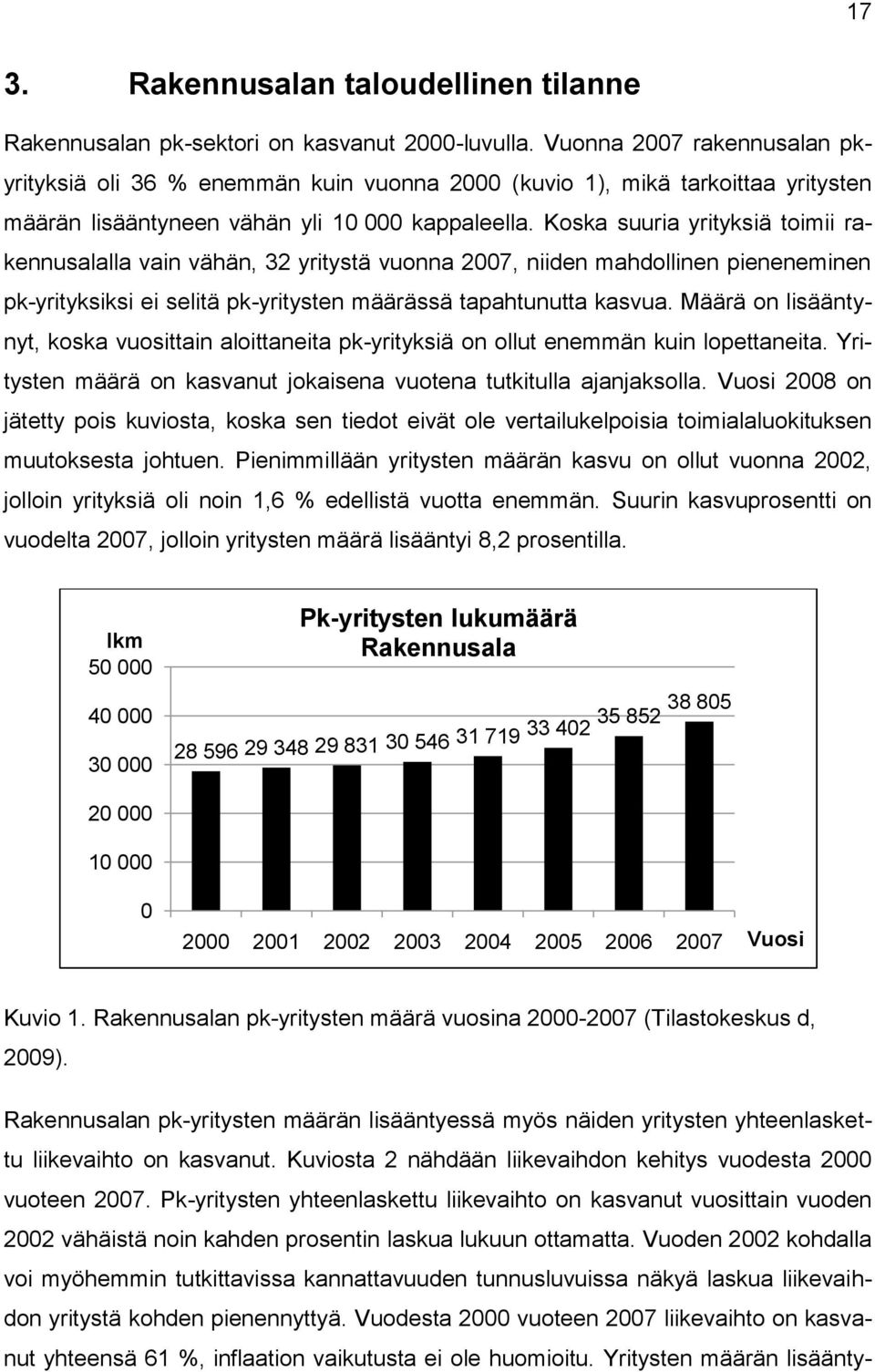 Koska suuria yrityksiä toimii rakennusalalla vain vähän, 32 yritystä vuonna 2007, niiden mahdollinen pieneneminen pk-yrityksiksi ei selitä pk-yritysten määrässä tapahtunutta kasvua.