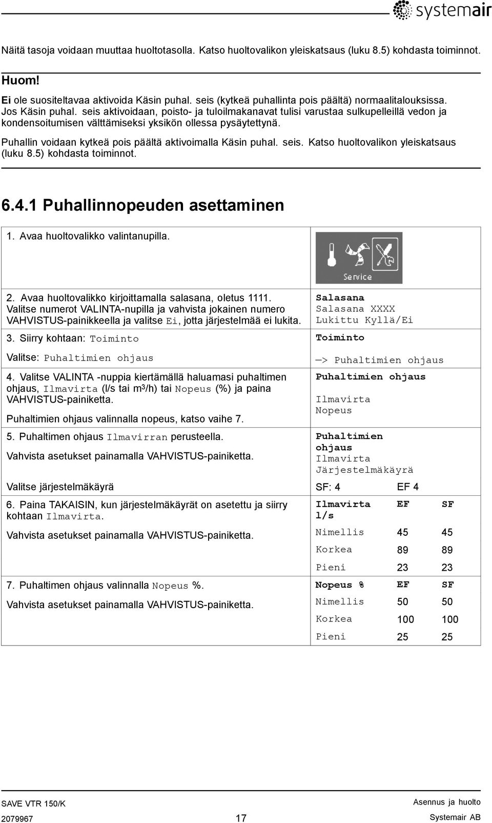 seis aktivoidaan, poisto- ja tuloilmakanavat tulisi varustaa sulkupelleillä vedon ja kondensoitumisen välttämiseksi yksikön ollessa pysäytettynä.