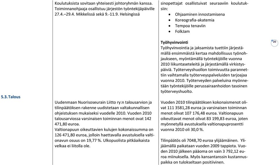 Talous Uudenmaan Nuorisoseurain Liitto ry:n talousarvion ja tilinpäätöksen rakenne uudistetaan valtakunnallisen ohjeistuksen mukaiseksi vuodelle 2010.