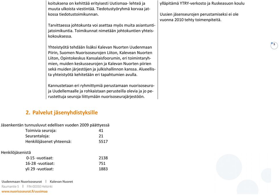 ylläpitämä YTRY verkosto ja Ruskeasuon koulu Uusien jäsenseurojen perustamiseksi ei ole vuonna 2010 tehty toimenpiteitä.