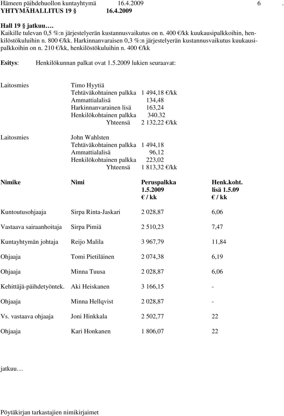 400 /kk Henkilökunnan palkat ovat 1.5.