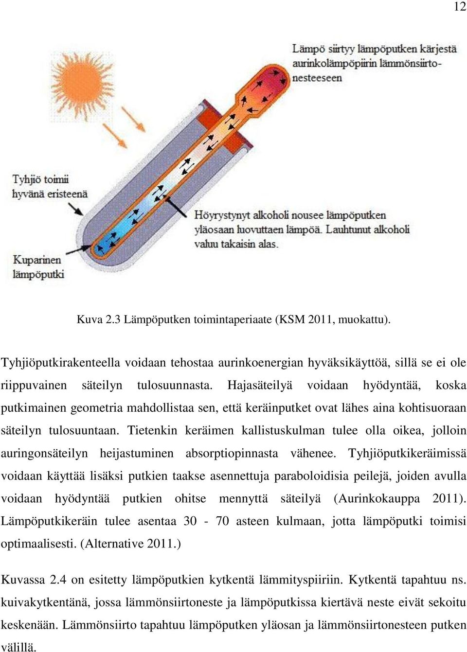 Tietenkin keräimen kallistuskulman tulee olla oikea, jolloin auringonsäteilyn heijastuminen absorptiopinnasta vähenee.