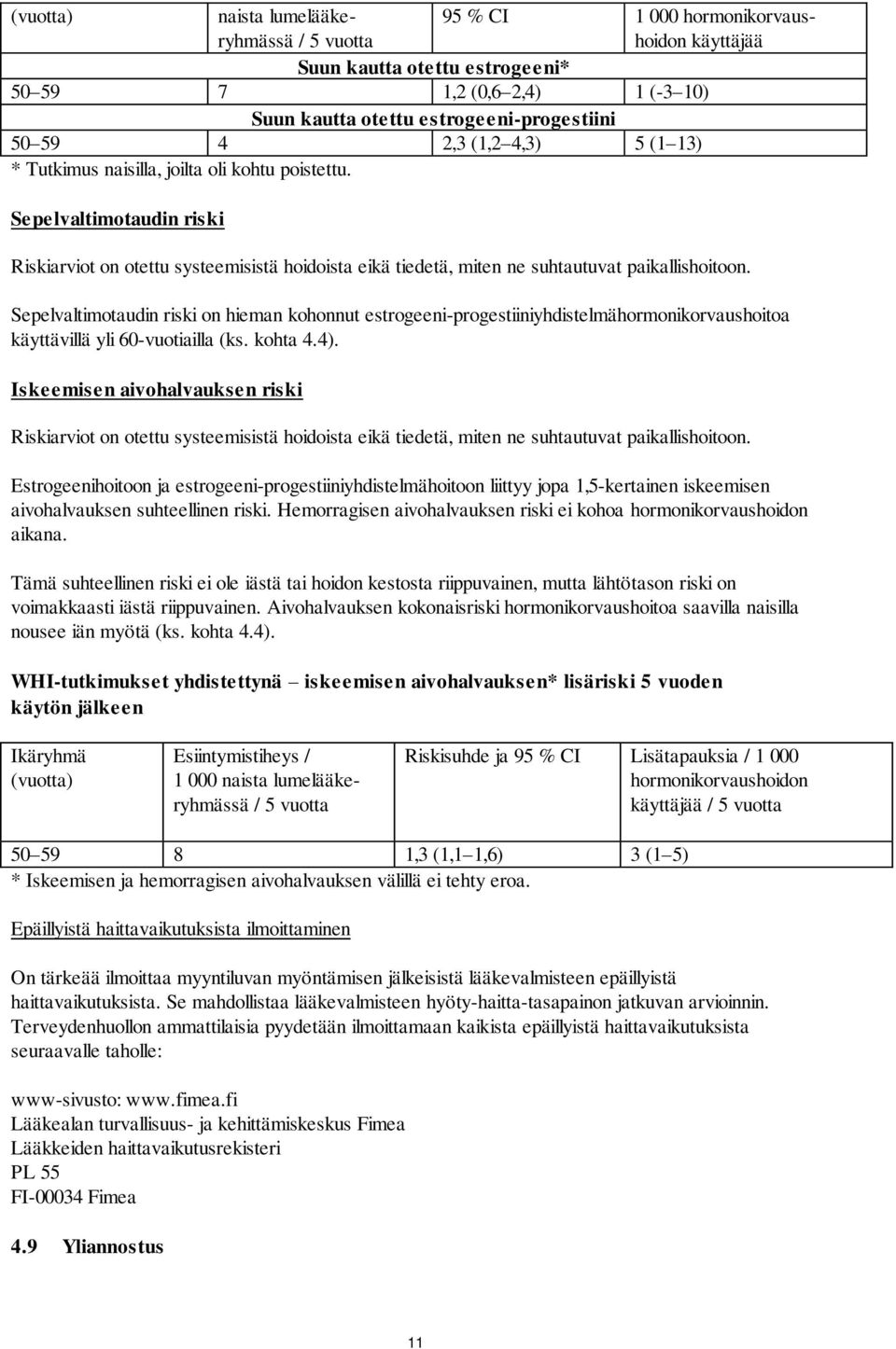 Sepelvaltimotaudin riski on hieman kohonnut estrogeeni-progestiiniyhdistelmähormonikorvaushoitoa käyttävillä yli 60-vuotiailla (ks. kohta 4.4).