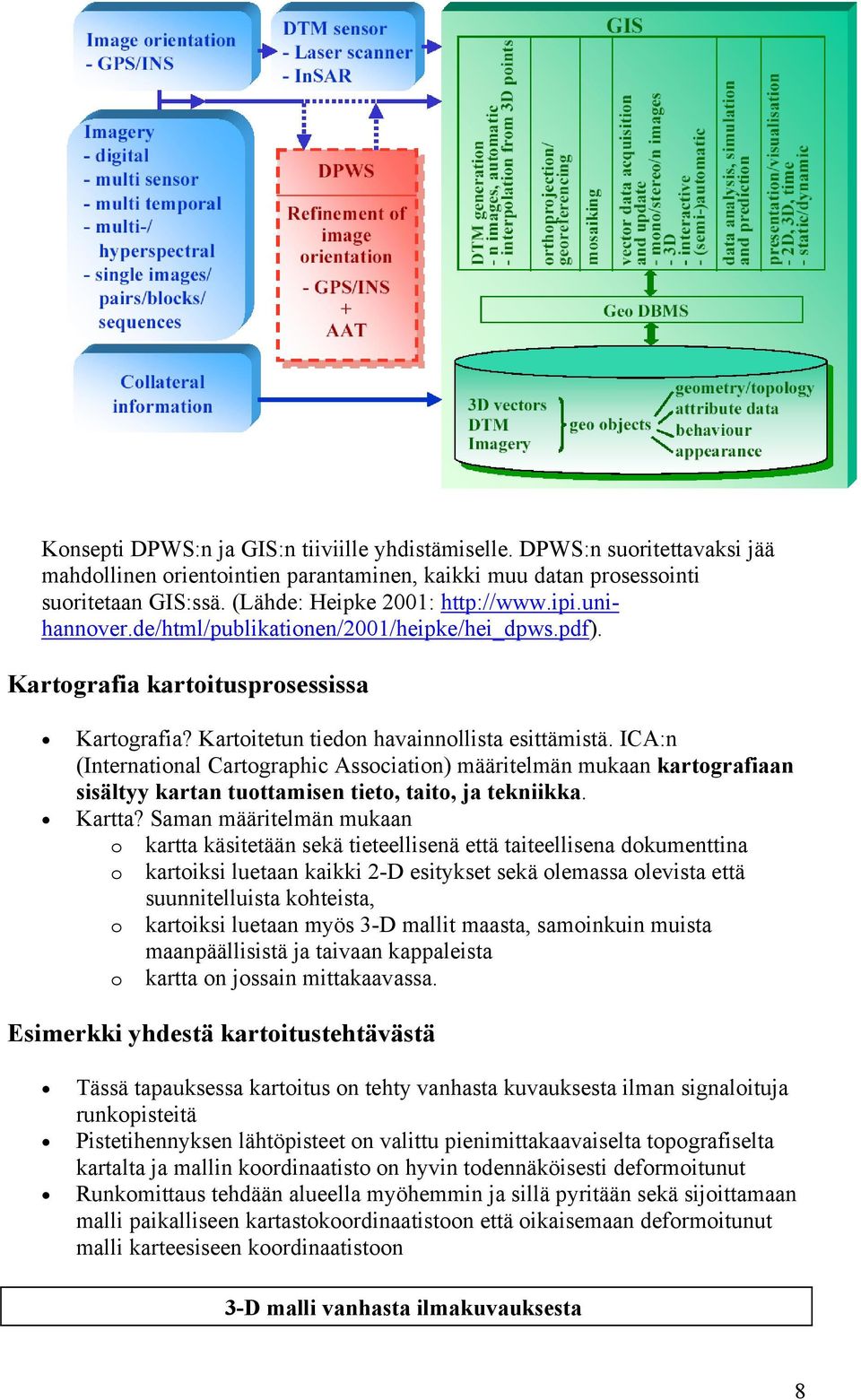 ICA:n (International Cartographic Association) määritelmän mukaan kartografiaan sisältyy kartan tuottamisen tieto, taito, ja tekniikka. Kartta?