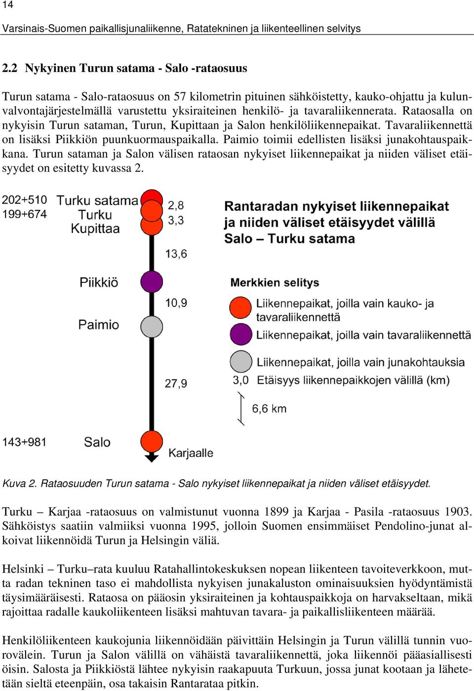 tavaraliikennerata. Rataosalla on nykyisin Turun sataman, Turun, Kupittaan ja Salon henkilöliikennepaikat. Tavaraliikennettä on lisäksi Piikkiön puunkuormauspaikalla.