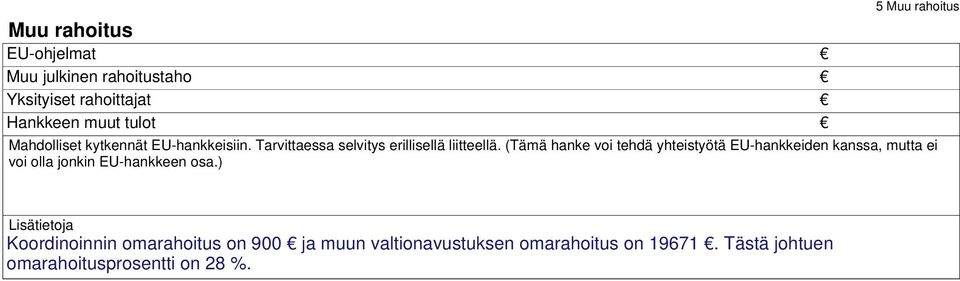 (Tämä hanke voi tehdä yhteistyötä EU-hankkeiden kanssa, mutta ei voi olla jonkin EU-hankkeen osa.