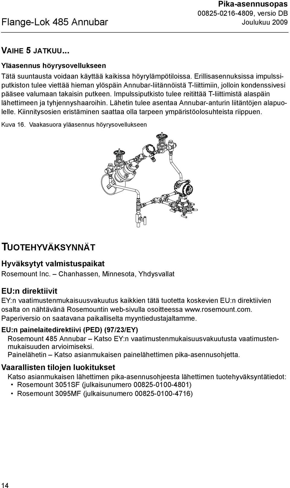 Impulssiputkisto tulee reitittää T-liittimistä alaspäin lähettimeen ja tyhjennyshaaroihin. Lähetin tulee asentaa Annubar-anturin liitäntöjen alapuolelle.