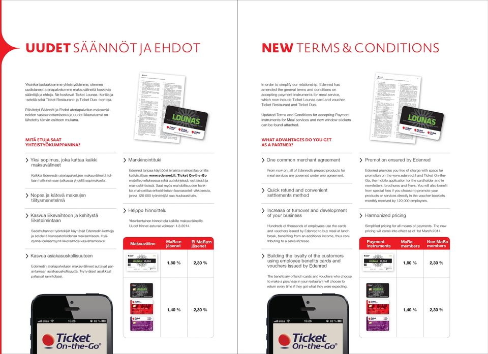 has amended the general terms conditions on accepting payment instruments for meal service, which now include Ticket Lounas card voucher, Ticket Restaurant Ticket Duo velvollisuudet Yrityksellä on