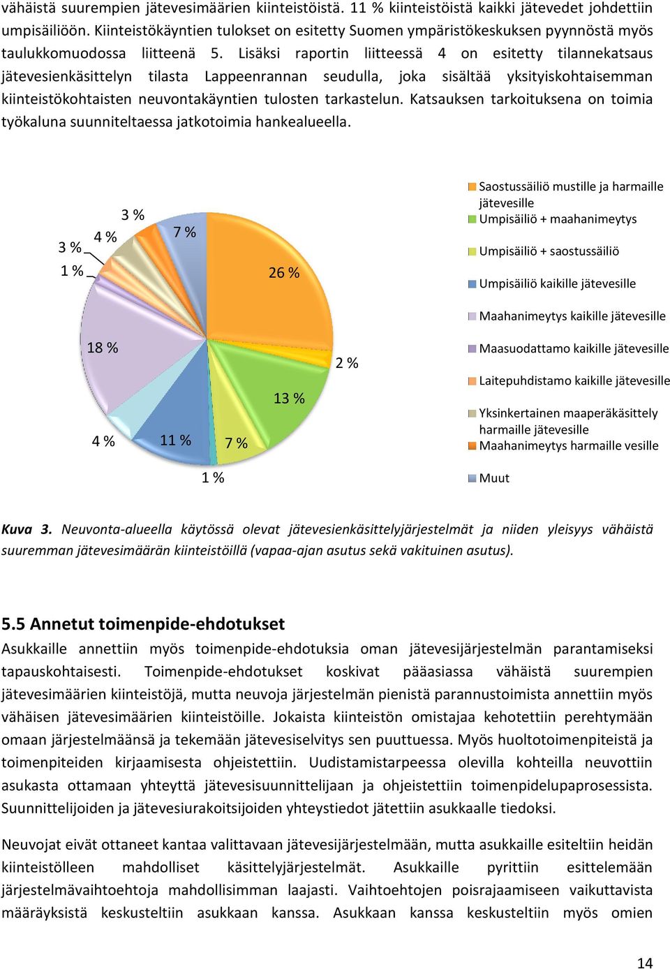 Lisäksi raportin liitteessä 4 on esitetty tilannekatsaus jätevesienkäsittelyn tilasta Lappeenrannan seudulla, joka sisältää yksityiskohtaisemman kiinteistökohtaisten neuvontakäyntien tulosten