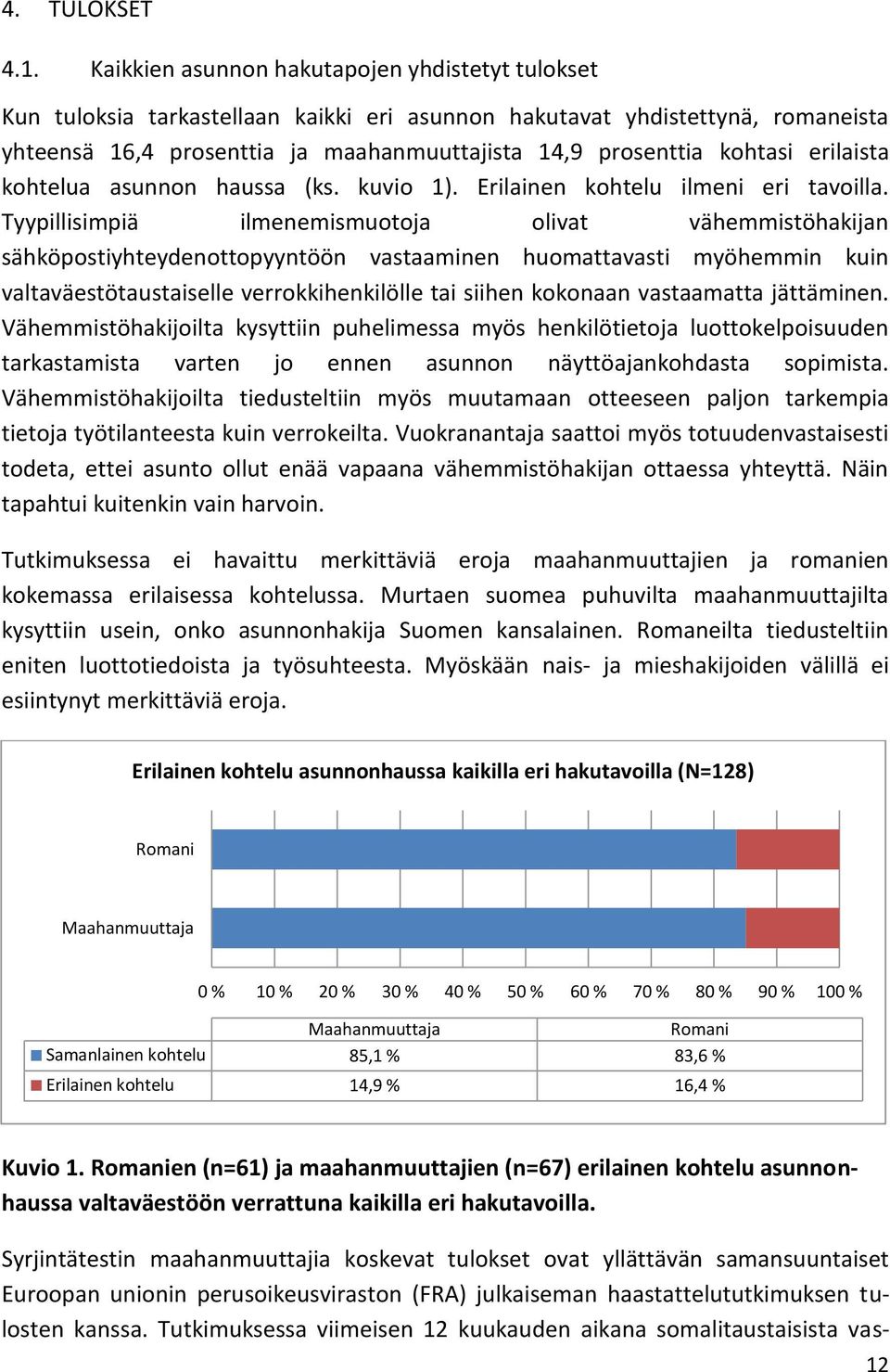 erilaista kohtelua asunnon haussa (ks. kuvio 1). Erilainen kohtelu ilmeni eri tavoilla.