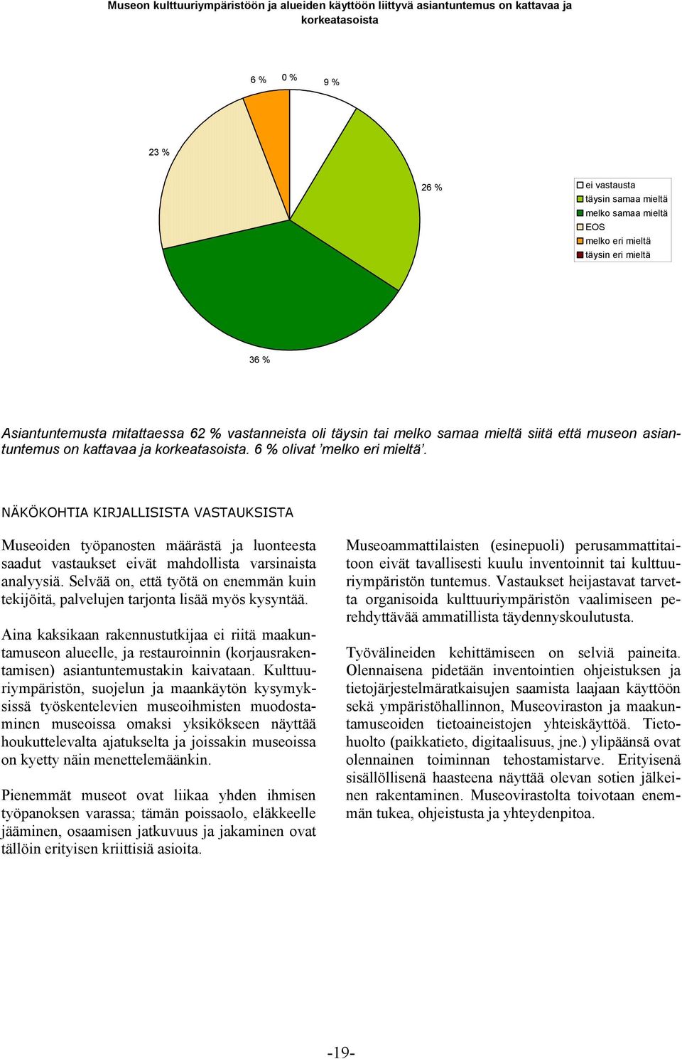 NÄKÖKOHTIA KIRJALLISISTA VASTAUKSISTA Museoiden työpanosten määrästä ja luonteesta saadut vastaukset eivät mahdollista varsinaista analyysiä.