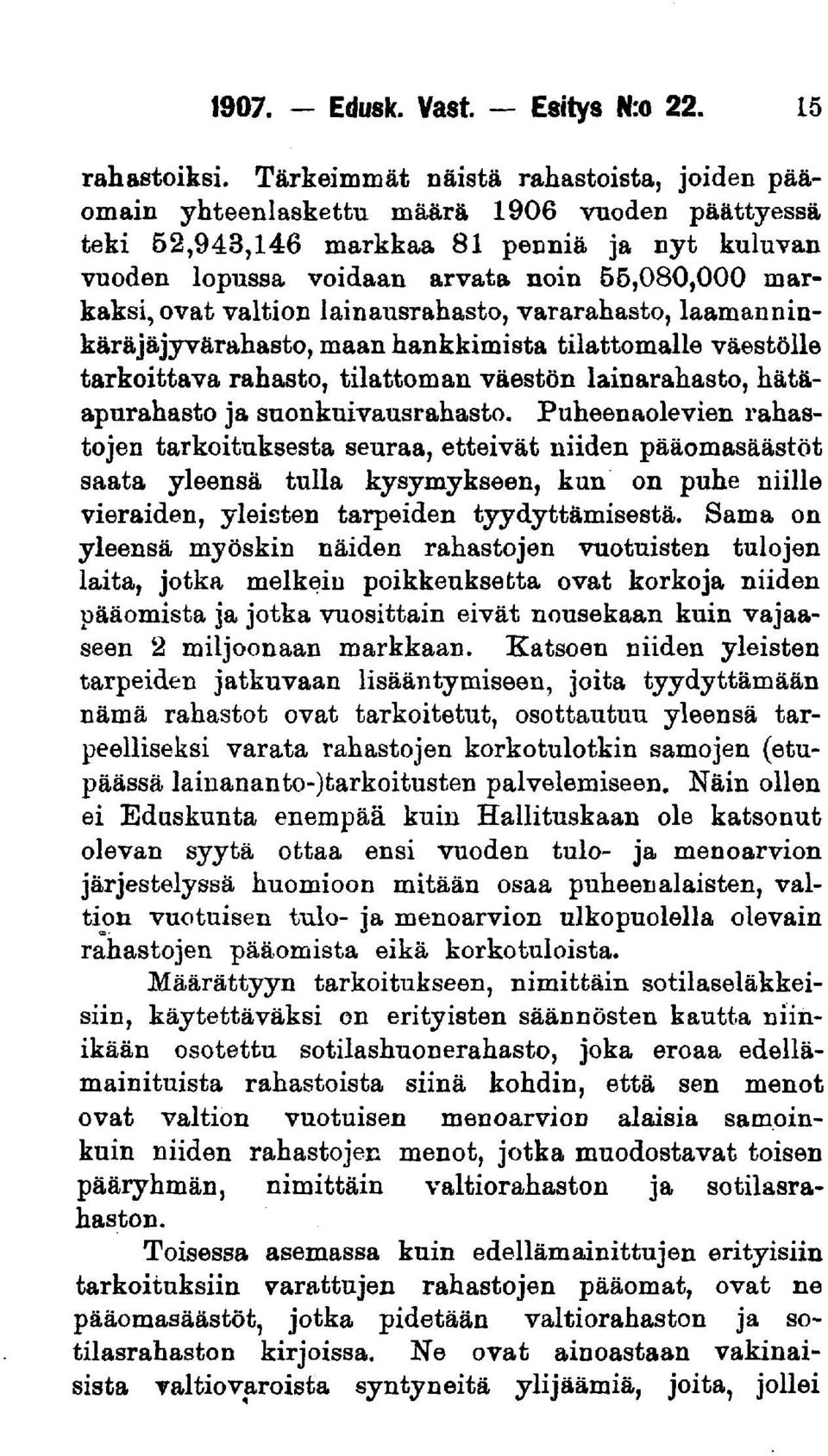 ovat valtion lainausrahasto, vararahasto, laamanninkäräjäjyvärahasto, maan hankkimista tilattomalle väestölle tarkoittava rahasto, tilattoman väestön lainarahasto, hätäapurahasto ja